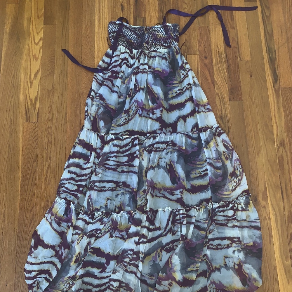 Bebe Purple Print Maxi Dress Size: XS